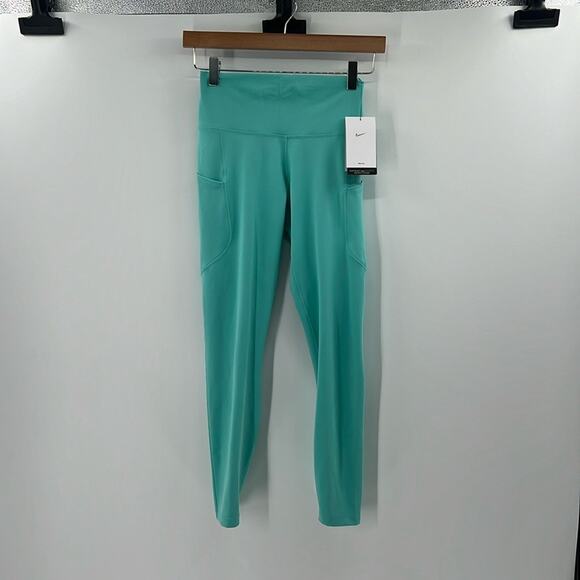 Nike Women's High Rise 7/8 Length Leggings with pockets - Teal - Small - NWT - Picture 1 of 9